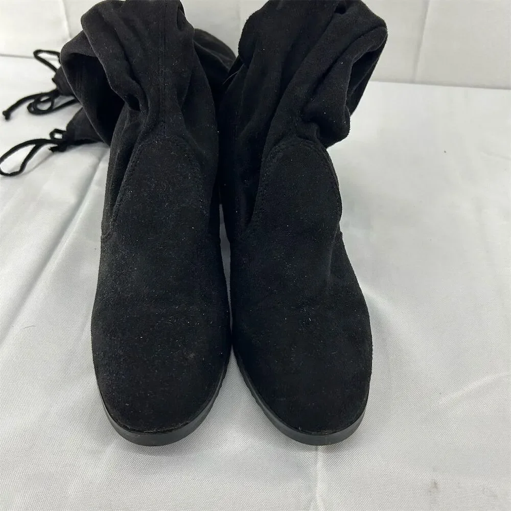 Women's Black Over-The-Knee Boots Size 8.5 Block Heels Fall Fashion Fleece Lined
